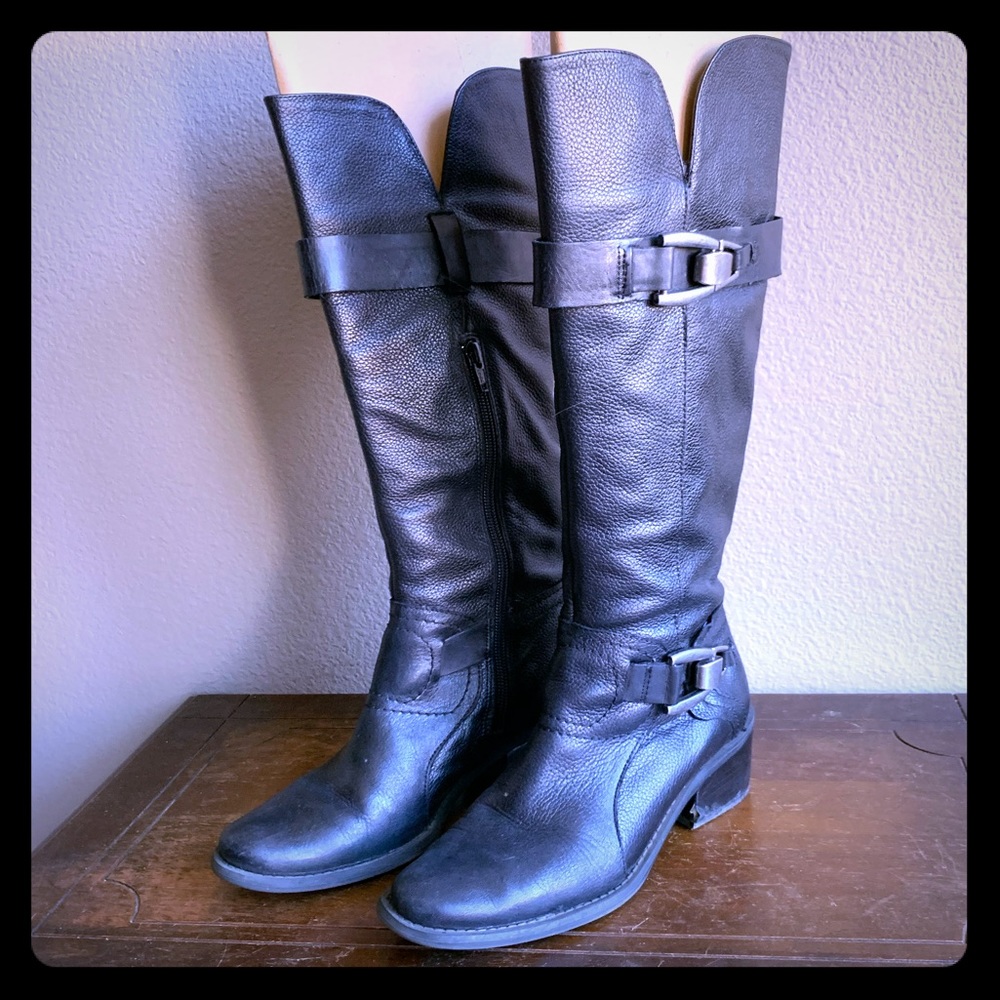 Black Leather Knee Boots w/ Pewter Buckles *2 for $5*